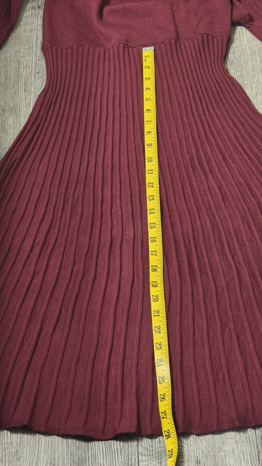 Sandra Darren Sweater Dress – Burgundy Mock Neck A-Line Midi Pleated Skirt – M