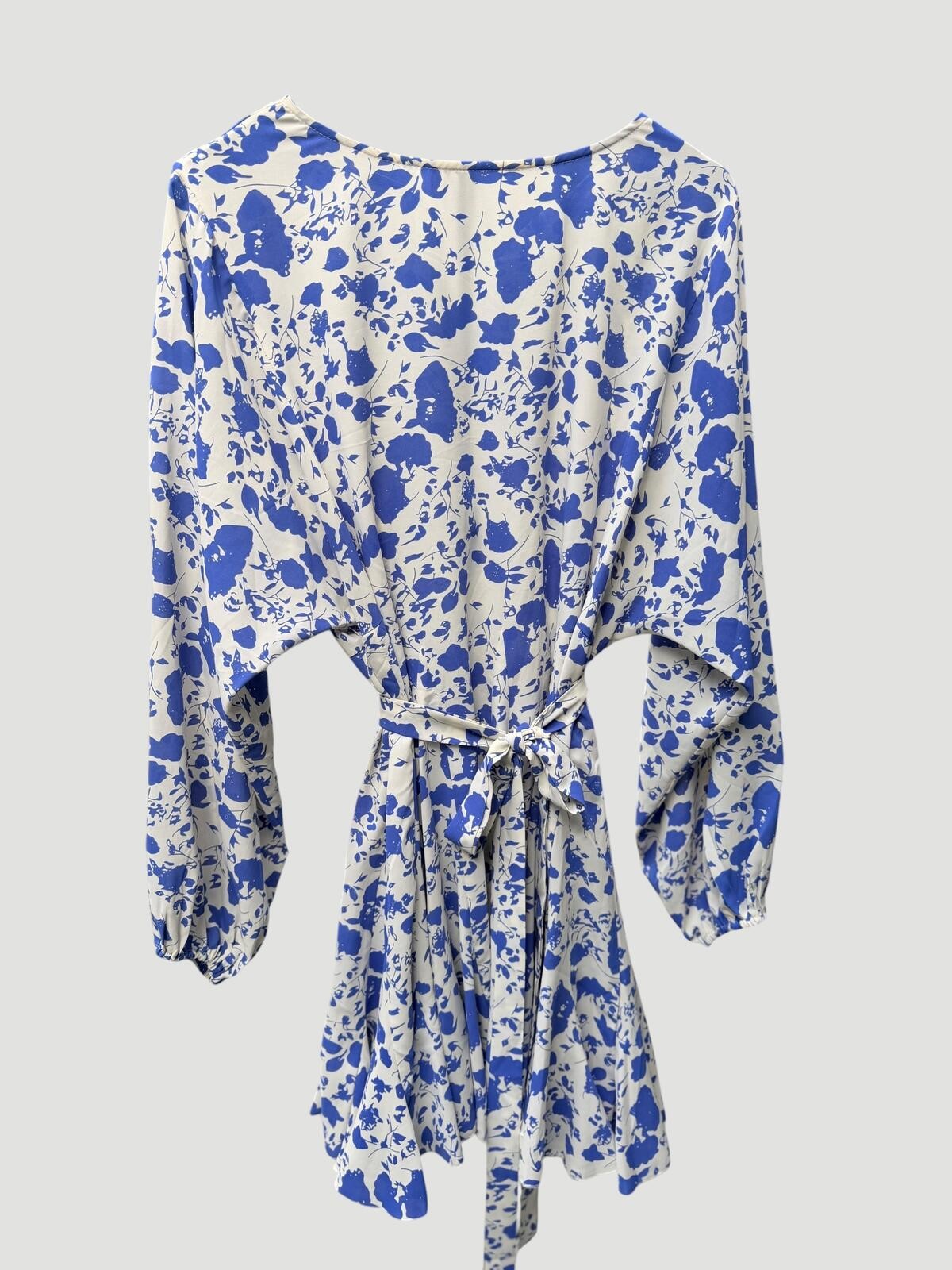 Shop the Mint Blue and Ivory Floral Long Sleeve Tie Waist Mini Dress Size S