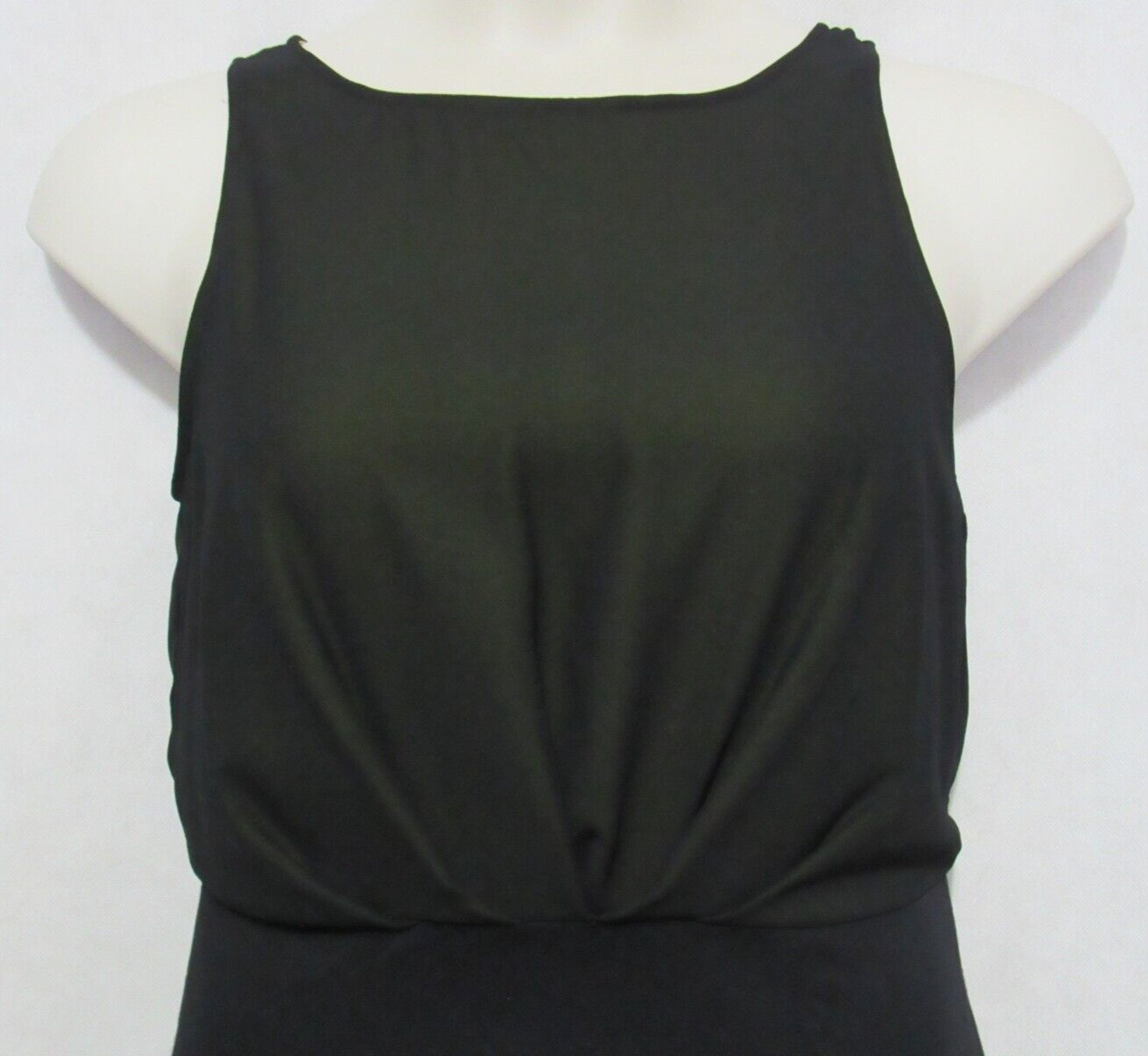 Black Sheath Cocktail Dress Womens 8 Peplum Cutout Back Event Formal Knee Length