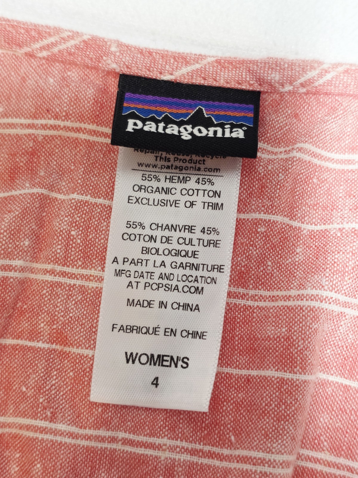 Patagonia Womens Dress Size 4 Crossover Dress Hemp/Cotton Blend Cambray Coral