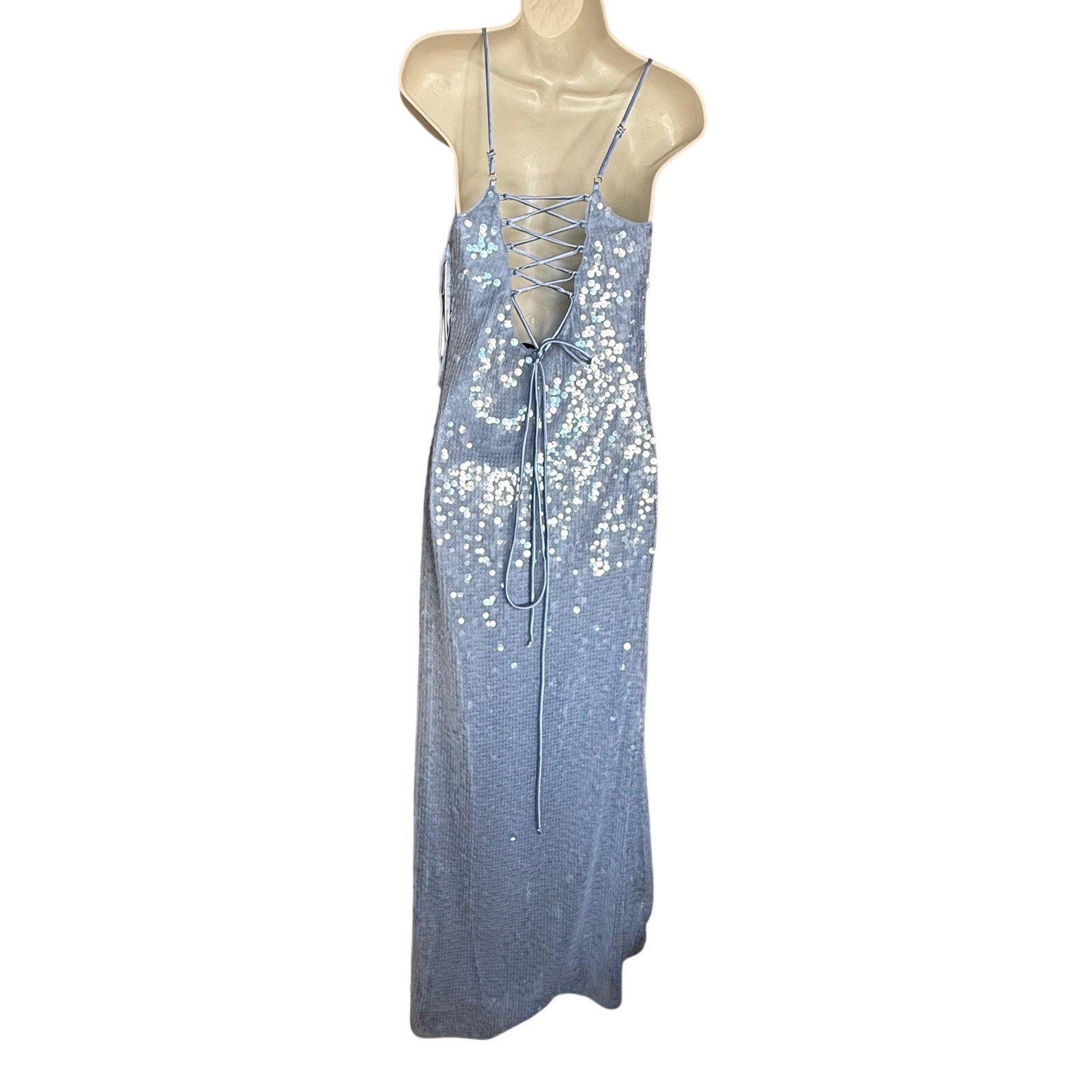 Aqua Betsy & Adam Periwinkle Blue Sequin Gown Dress 4 NWT