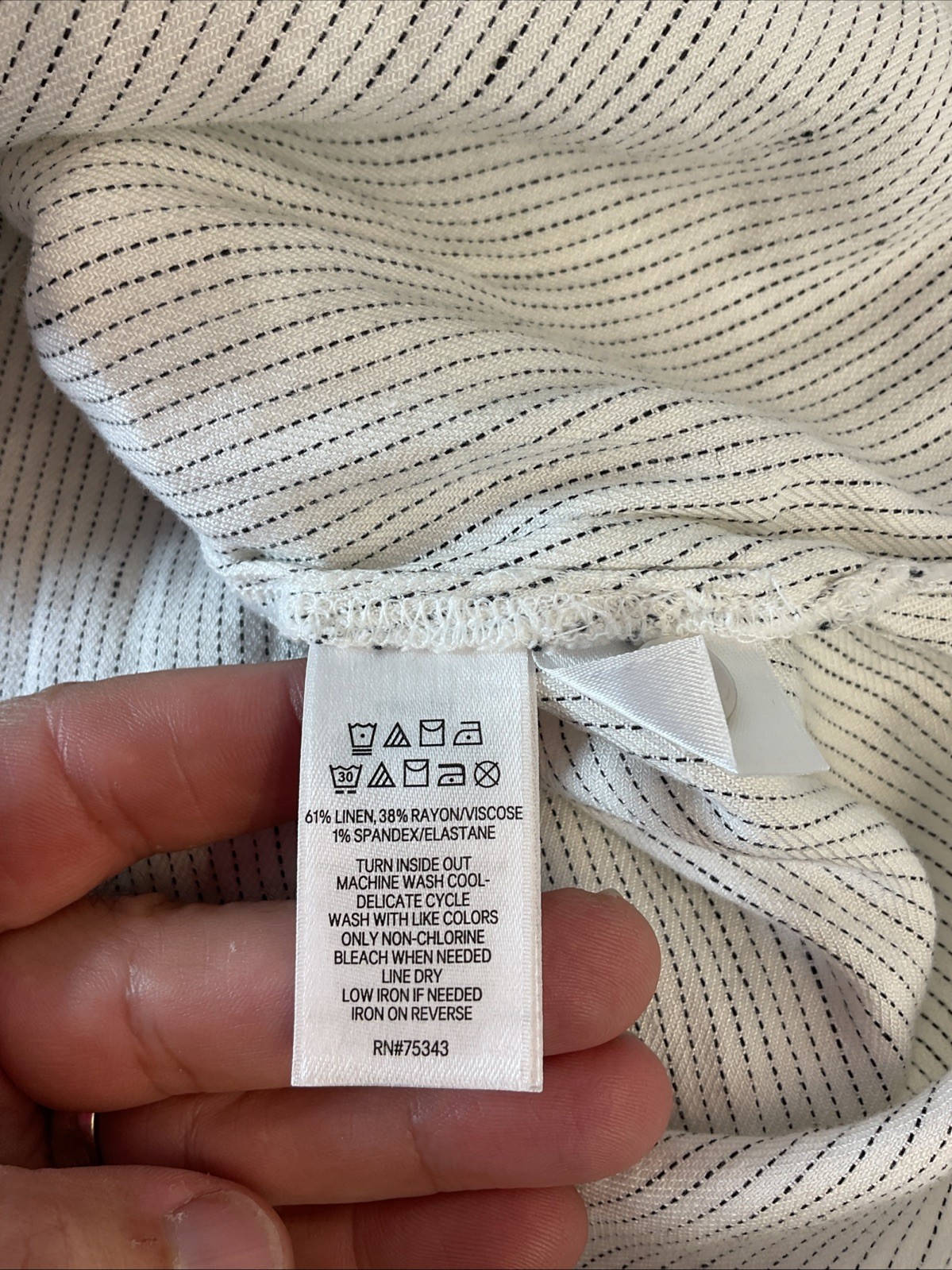 New Tahari Stretch Linen Blend White Black Pinstripe Button Dress Lagenlook 10