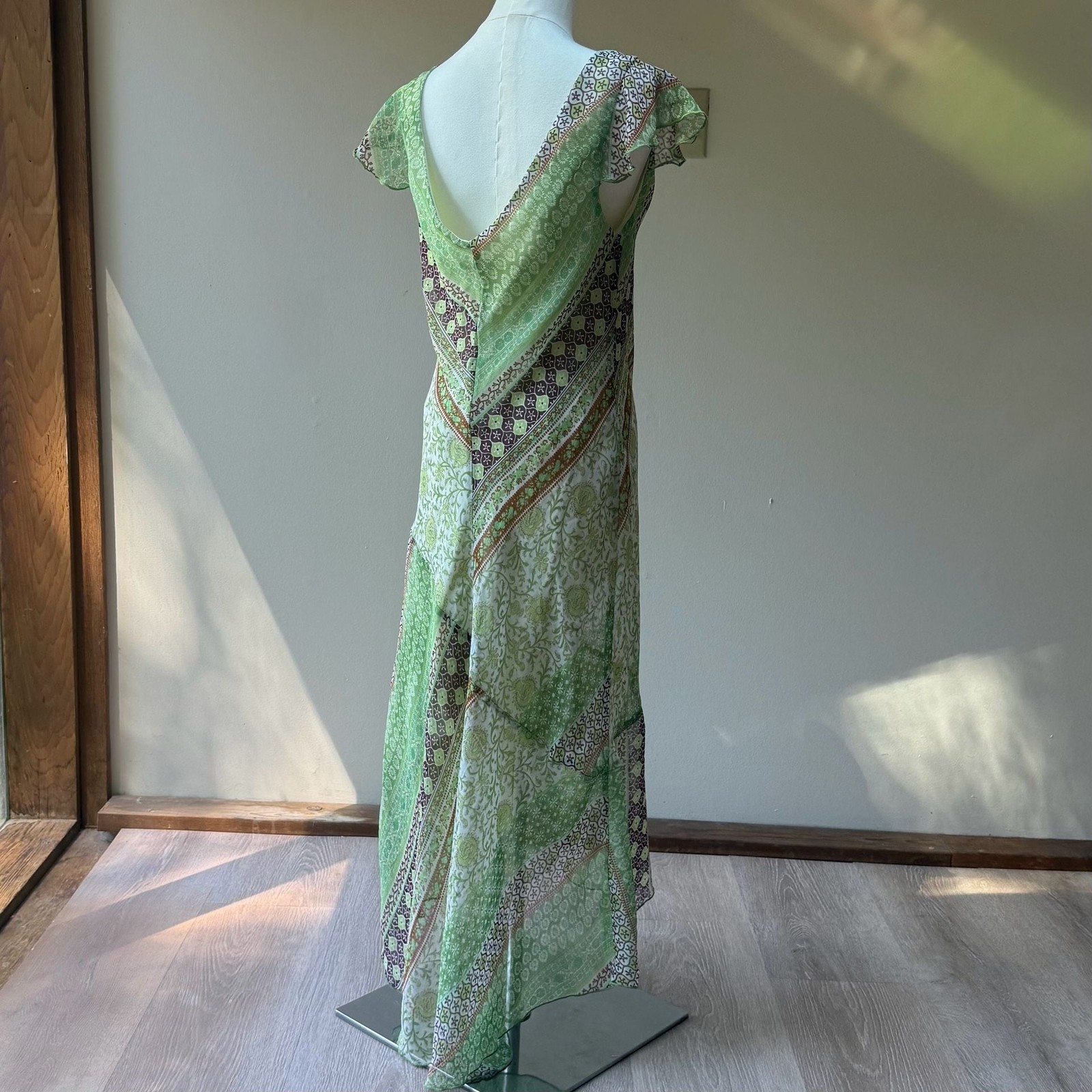 Vintage B. Smart Y2K Green Paisley Floral Flutter Sleeve Midi Dress