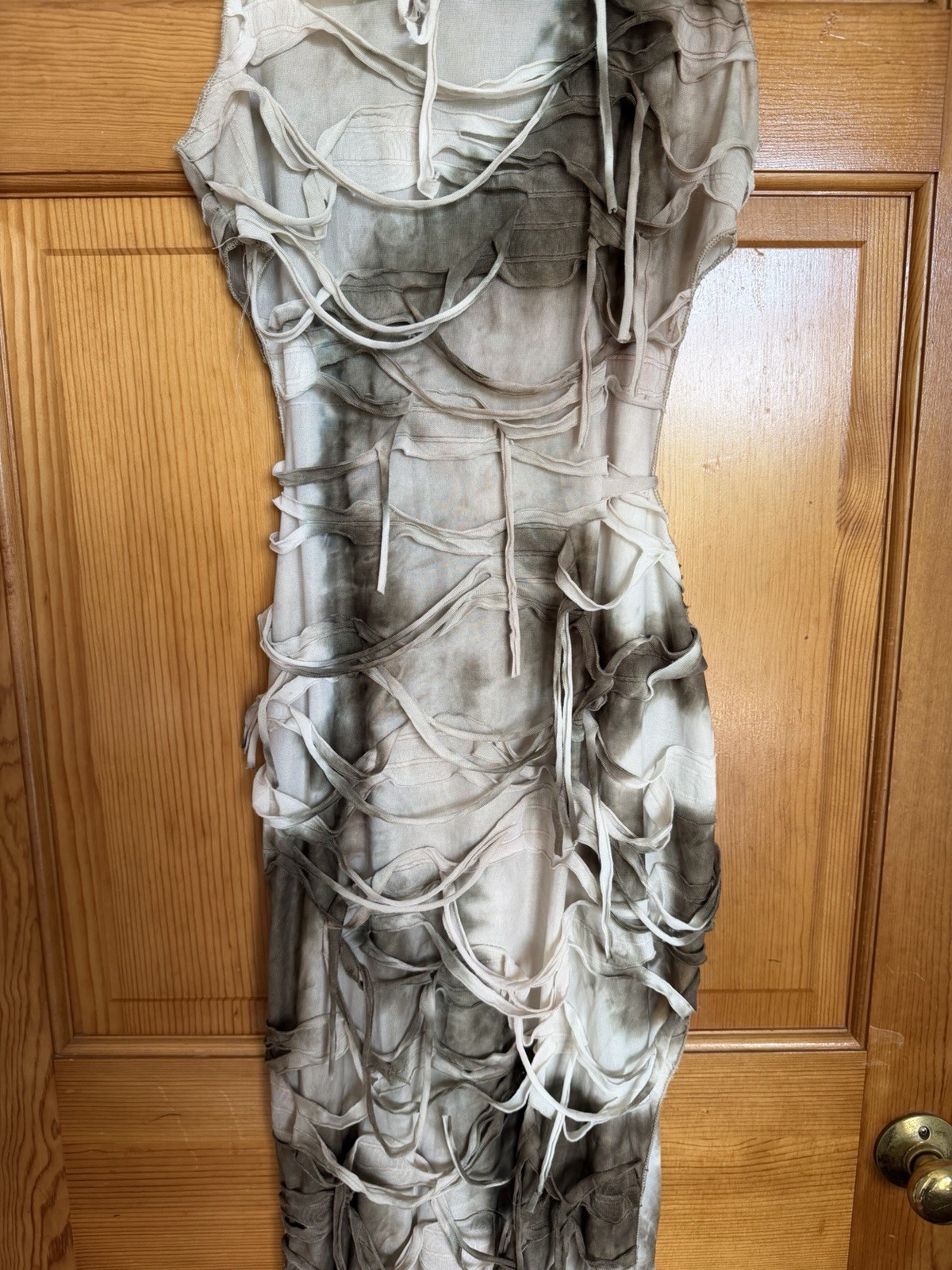 MICAS Brown/Beige Tie Dye Mesh Fringe Bodycon Maxi Dress Round Neck XL