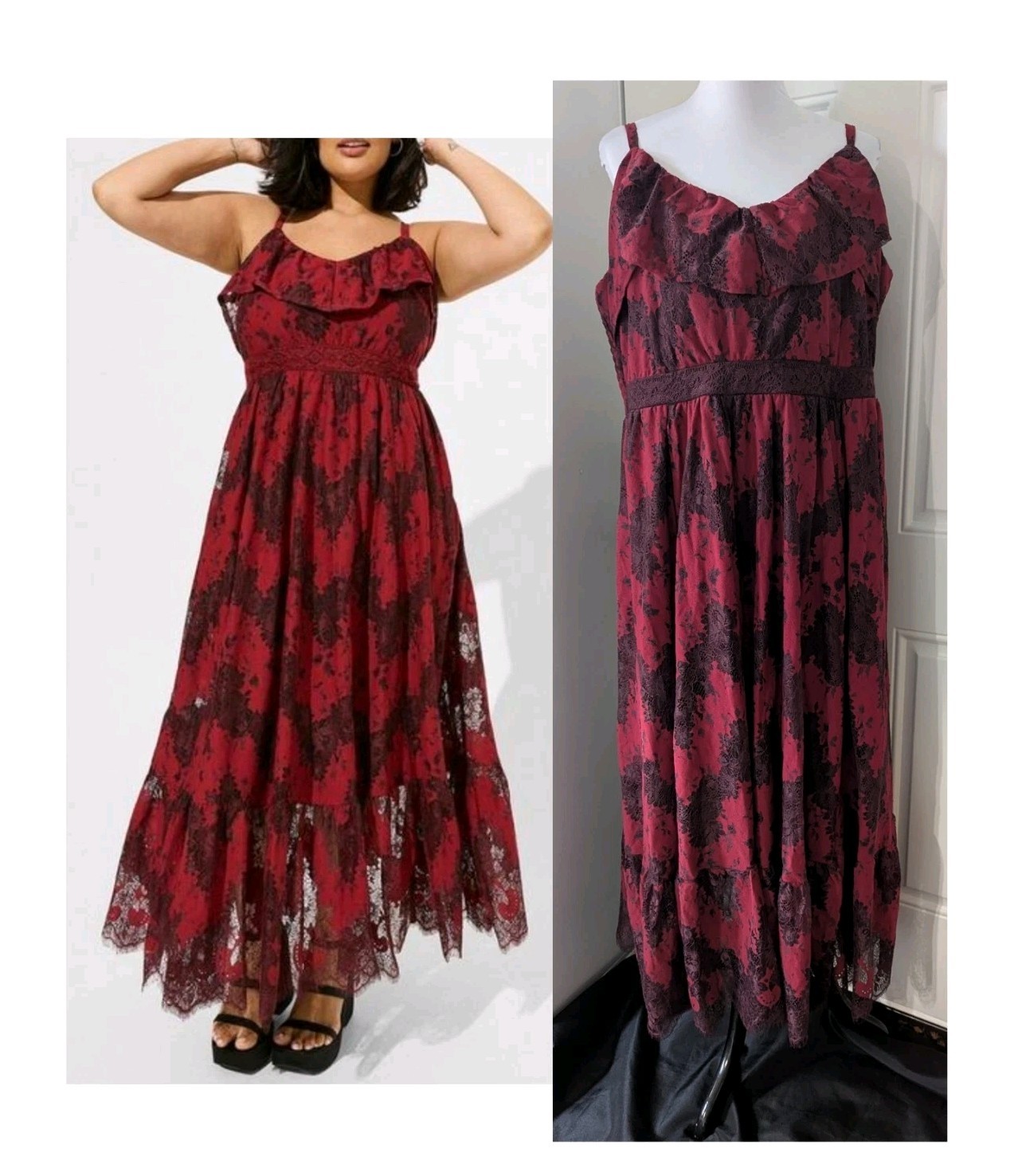 Torrid Dress Size 2 18/20 NWT Two Tone Lace Tiered Hem Dress In Rhubarb Pockets