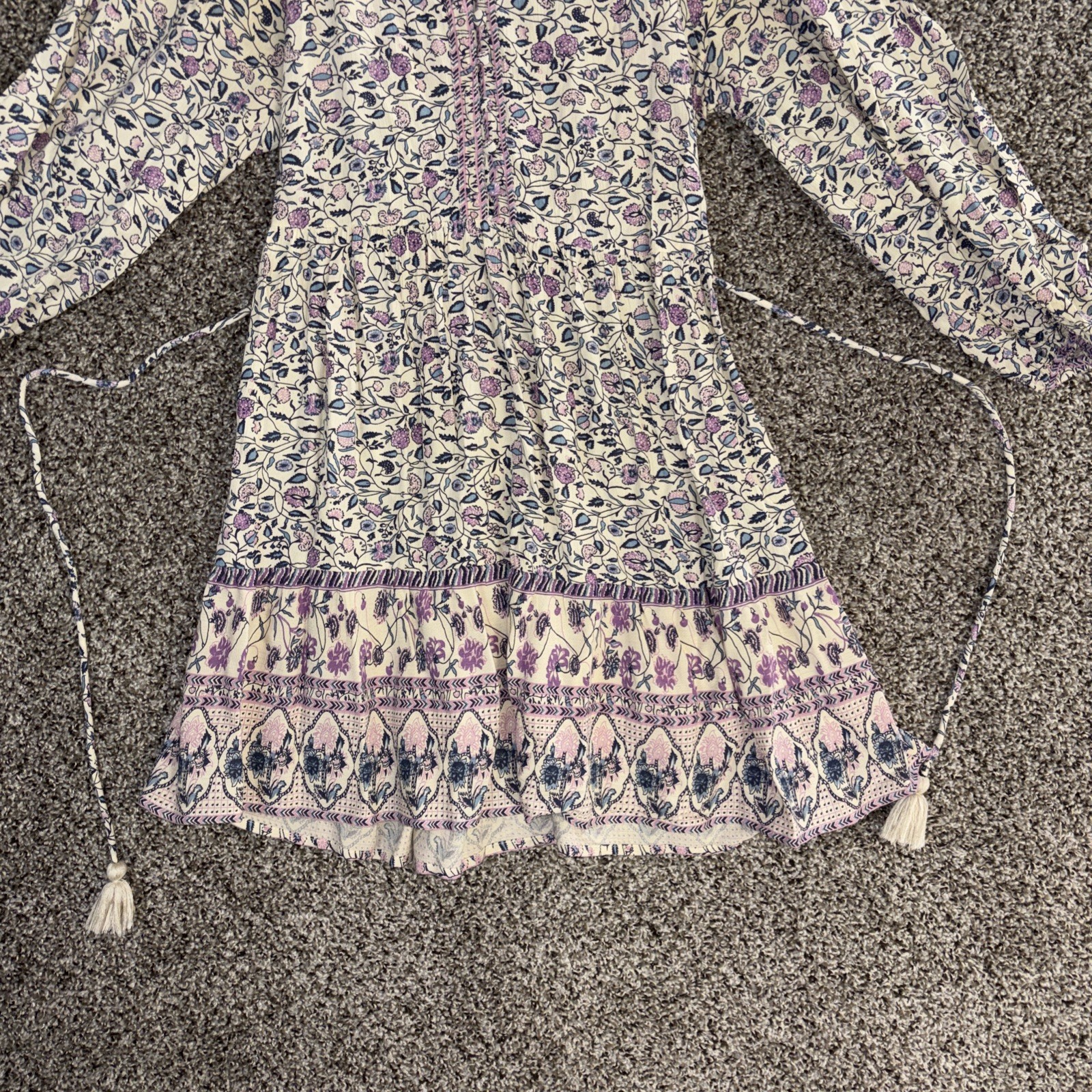 Japna Boho Button Front Long Sleeve Mini Dress Size S Ruffled Bottom Paisley EUC