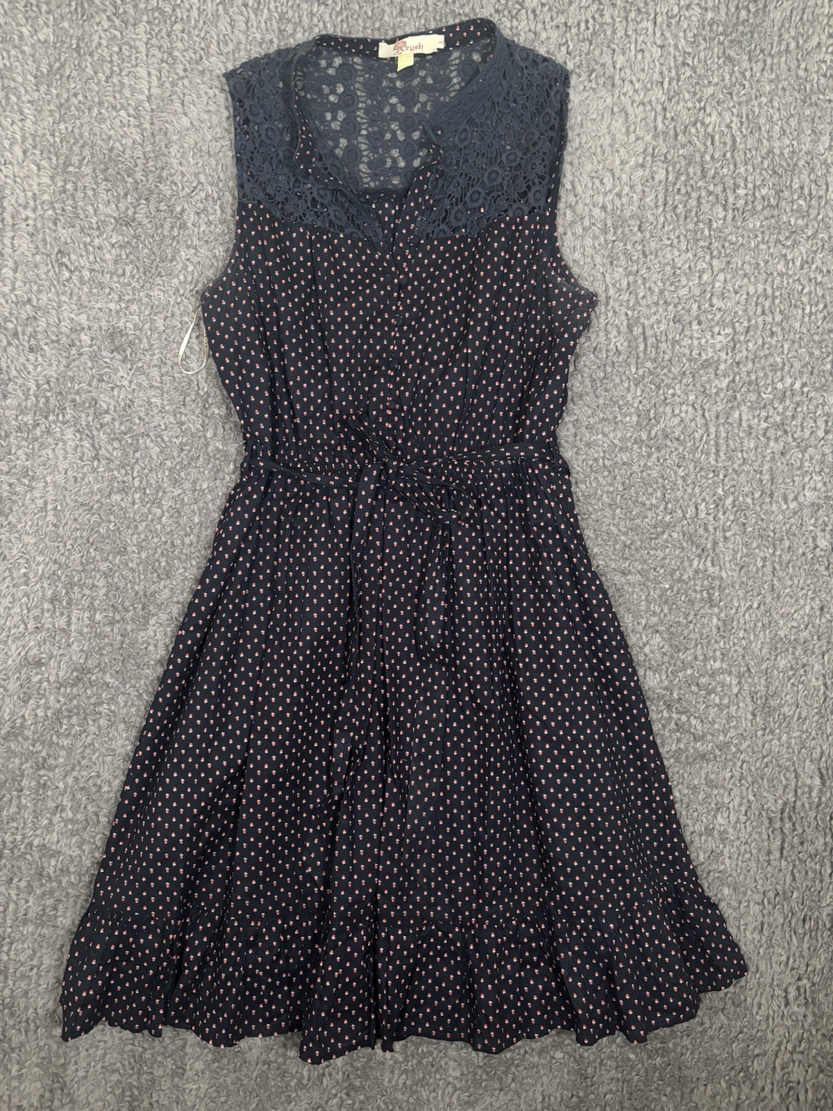 Aryeh Womens Dress Sz L Navy Blue Sleeveless Tie Waist W Embroidery Top