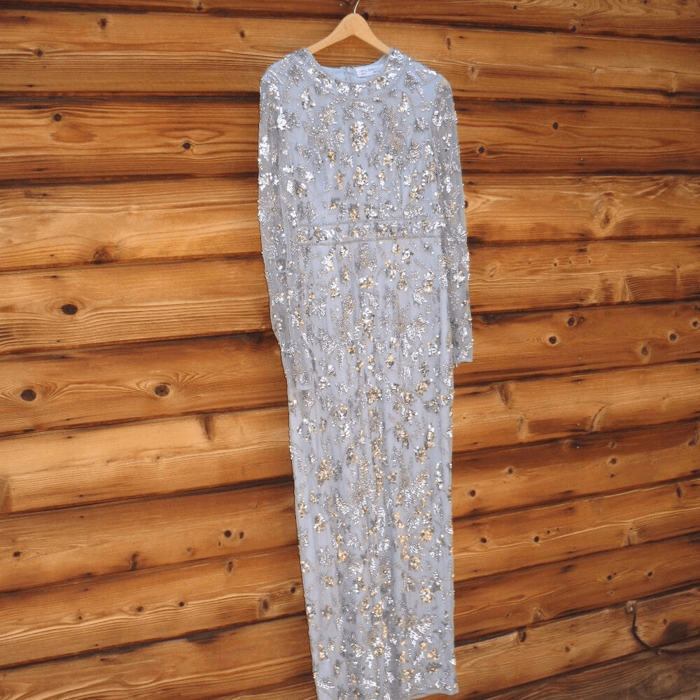 MAC DUGGAL 93939 Womens High Neck Long Sleeve Embellished Column Gown Dress 10