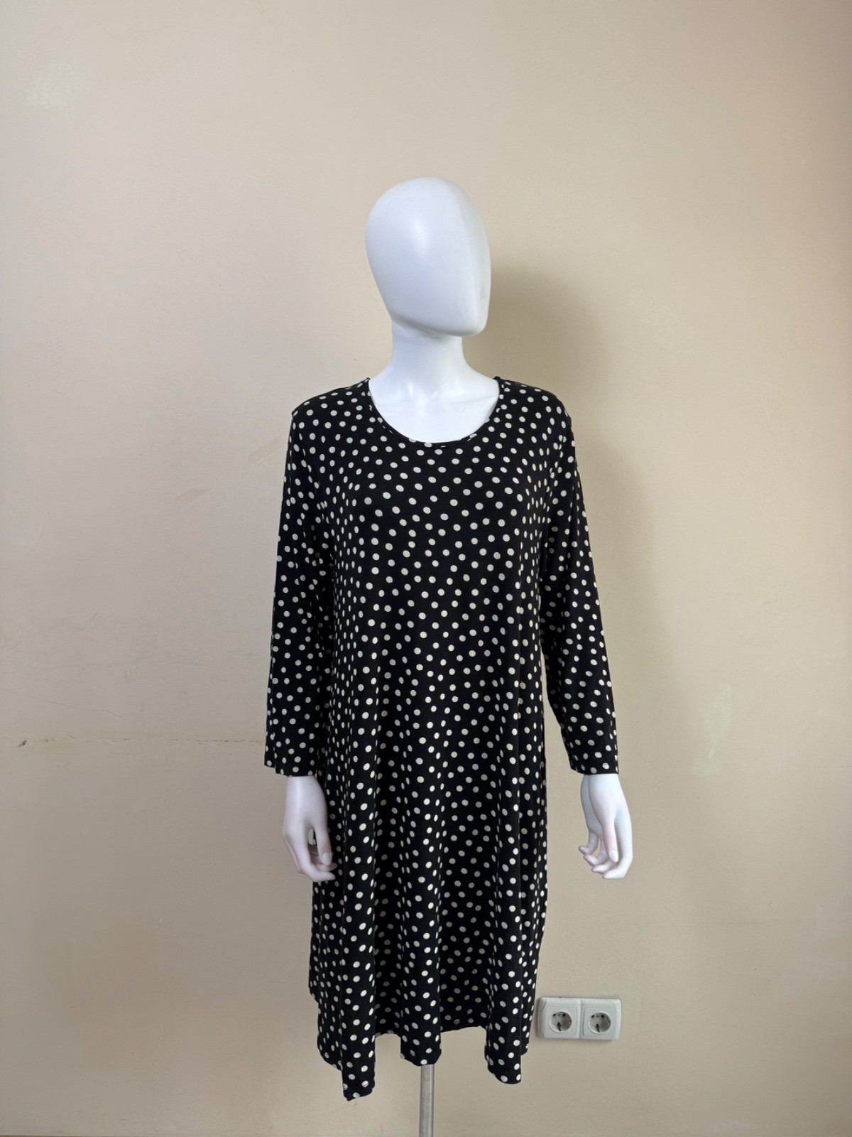 Gudrun Sjödén Black Polka Dot Lyocell Dress Lagenlook Pockets Size L XL