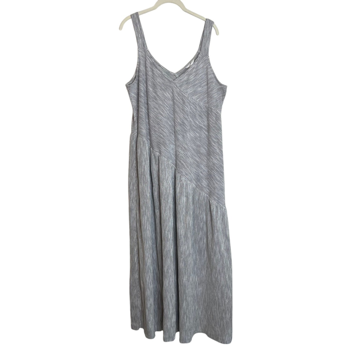 Caslon Womens Striped Maxi Dress Size Large White Black Sleeveless Cotton Blend