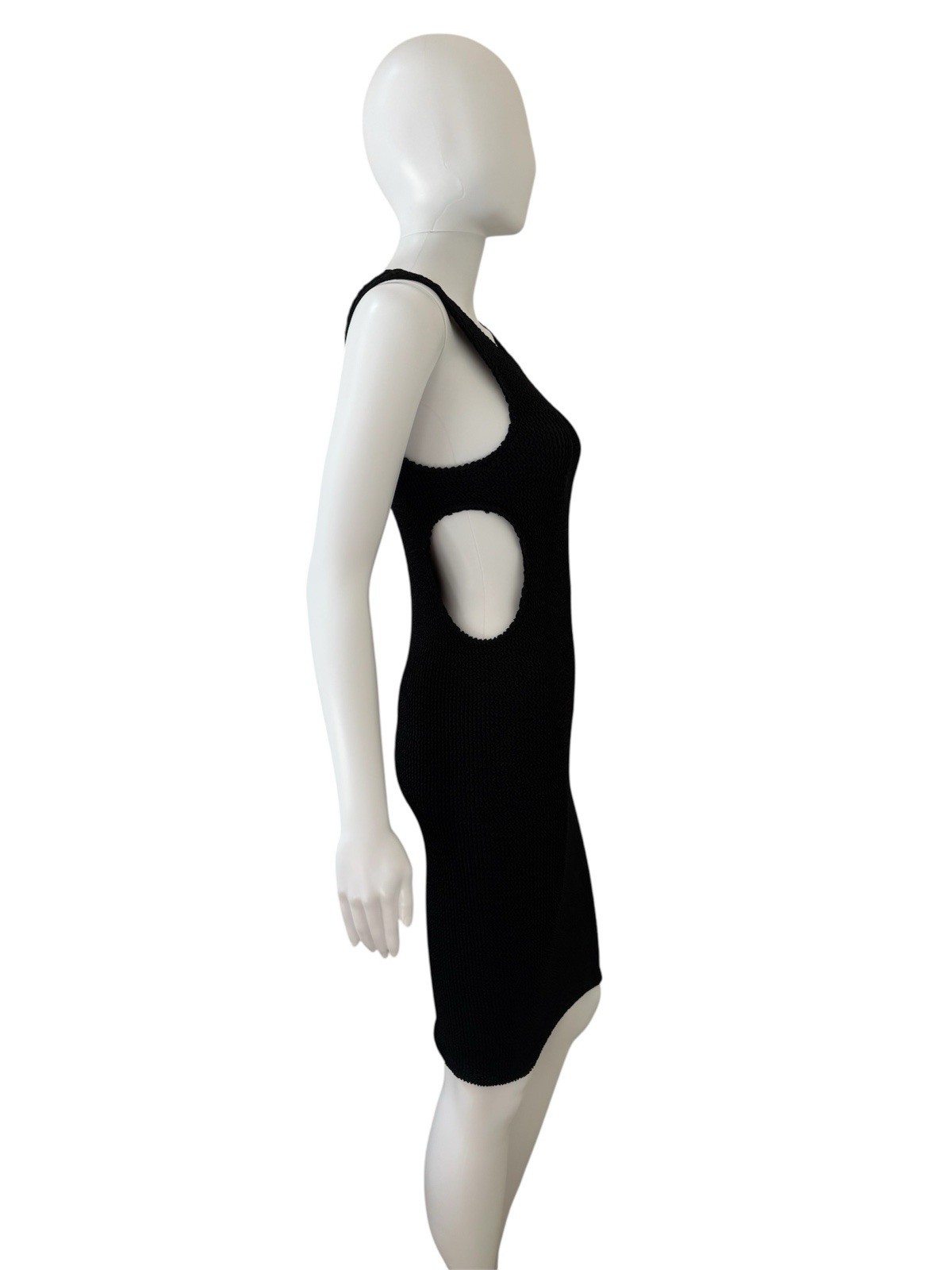 1990s Vintage Bodycon Side Cut-Out Dress Ruched Textured Fabric Medium Retro
