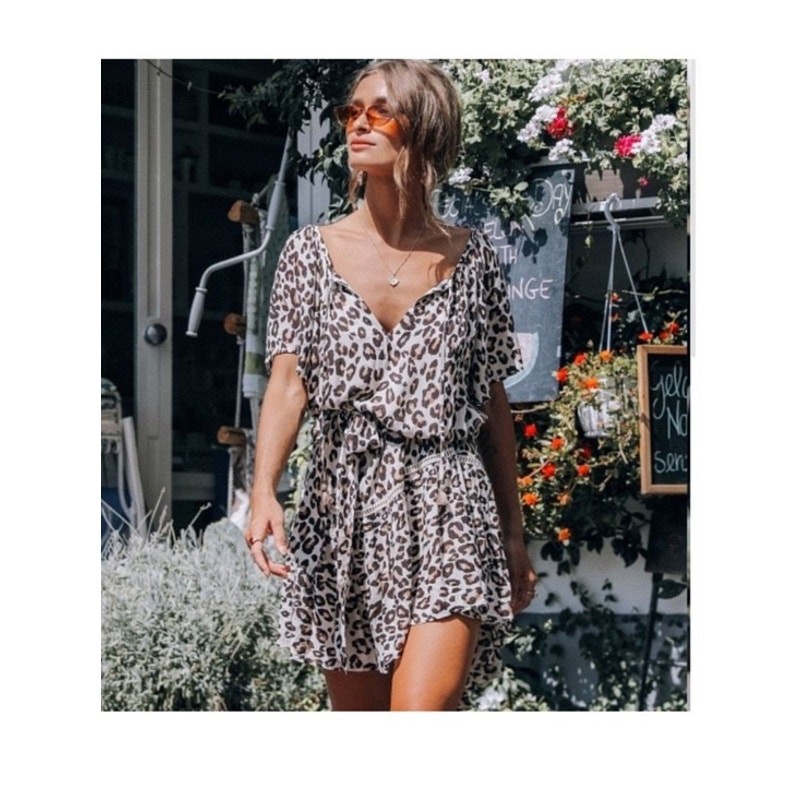 Spell & The Gypsy Collective Bodhi Leopard Mini Dress Size Medium Boho Bohemian