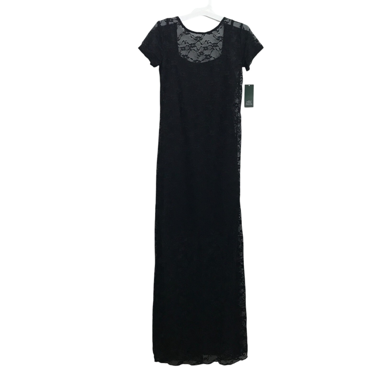 Wild Fable Womens Juniors Short Sleeve Maxi Dress Lace Semi-Sheer Lined Black