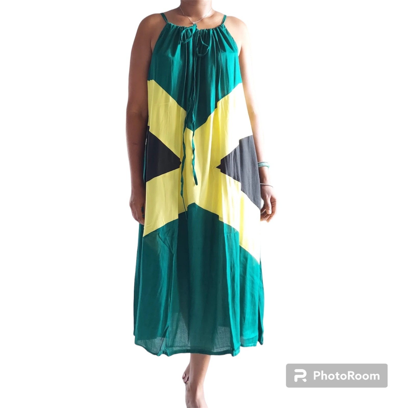 Spaghetti Strap Dress 100% Rayon Free Size Plus Size Rasta Dress Jamaican Dress
