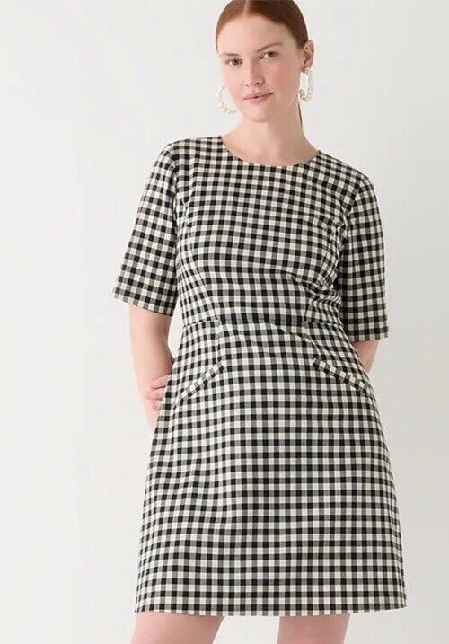 J. Crew Mini Dress Size 0 Gingham Bi Stretch Wool Blend Tollegno 1900 Career