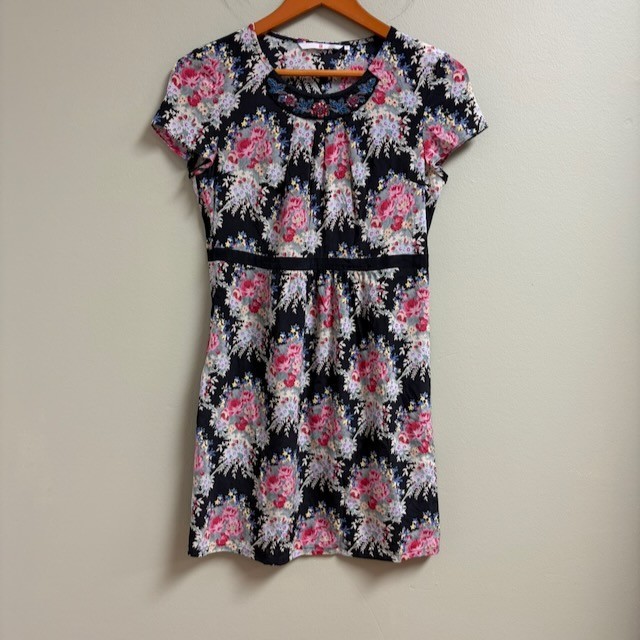 Mulberry Silk Floral Dress Womens M Black Floral Fit Flare Romantic Garden Party