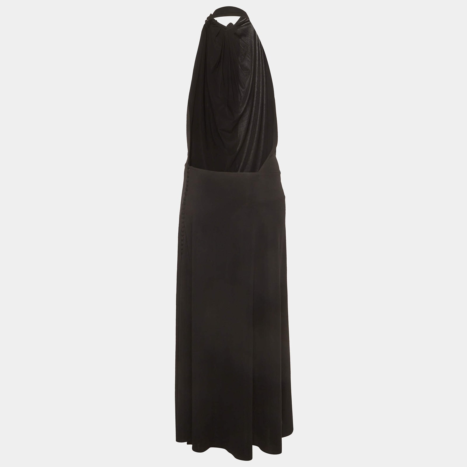 Magda Butrym Black Jersey Draped Backless Halterneck Dress M