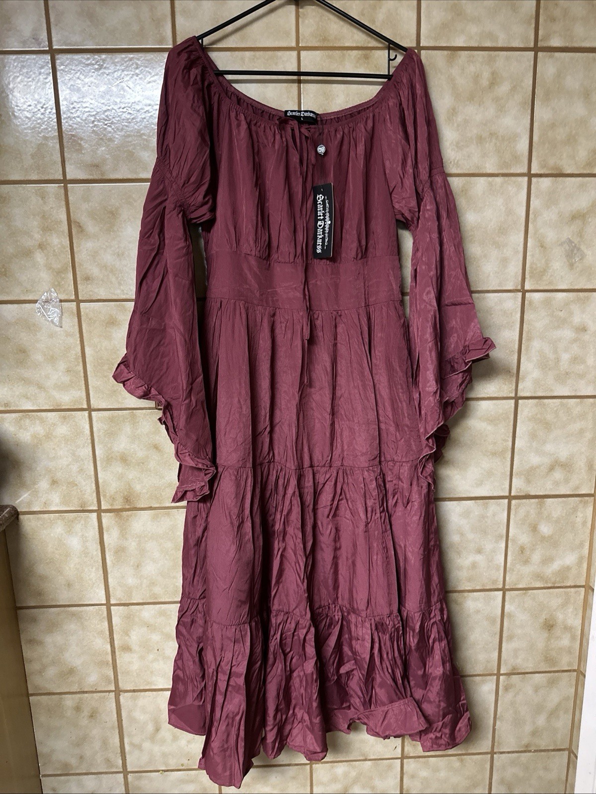 Scarlet Darkness Women’s Boho Retro Renaissance Maxi Dress Pockets, Rose Sz Lg