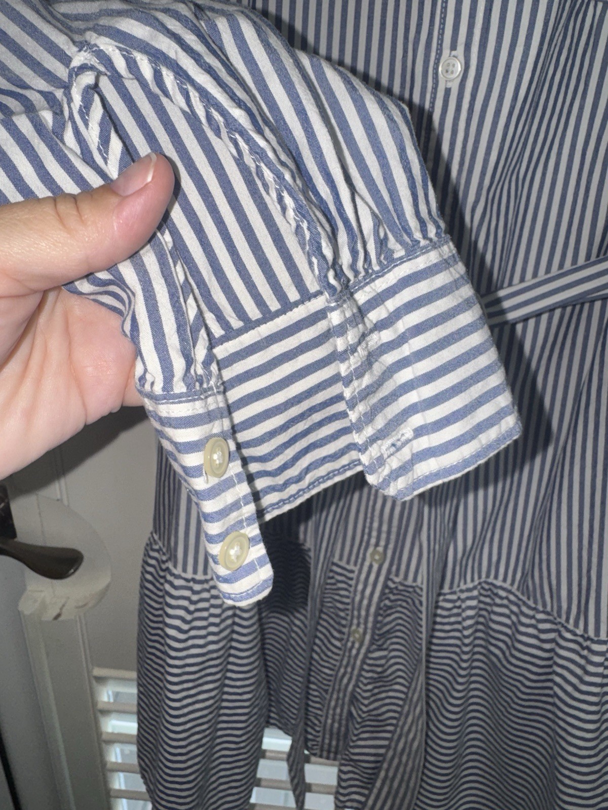 LOFT Small Blue White Stripe Button Long Sleeve Shirt DRESS w/ Belt Cotton Modal