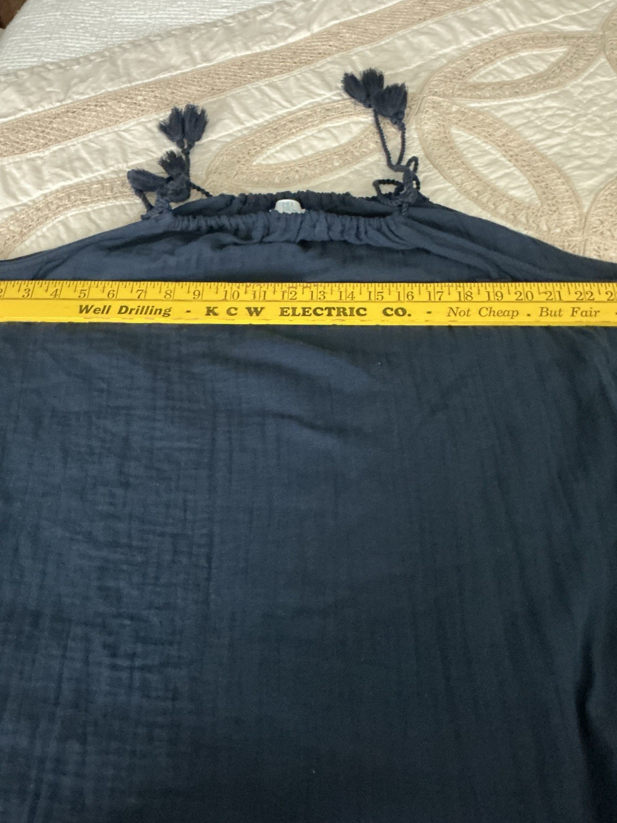 Time & Tru Sun/Tent Dress Maxi Drawstring Slit Cotton Tassels M(8-10) Navy Blue