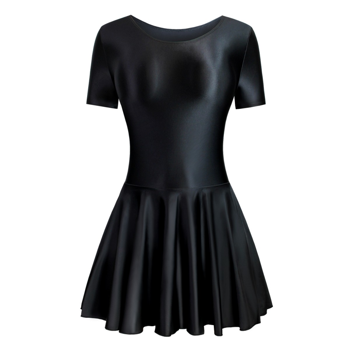 Women Glitter Spandex Elastic Yoga Dance Fitness Dress Shortsleeve Ballet Skirts