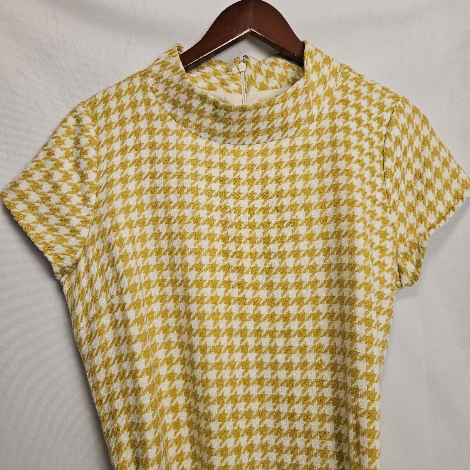 Metrostyle Womens Houndstooth Pattern Dress Size 12 Yellow Mod Vintage Look