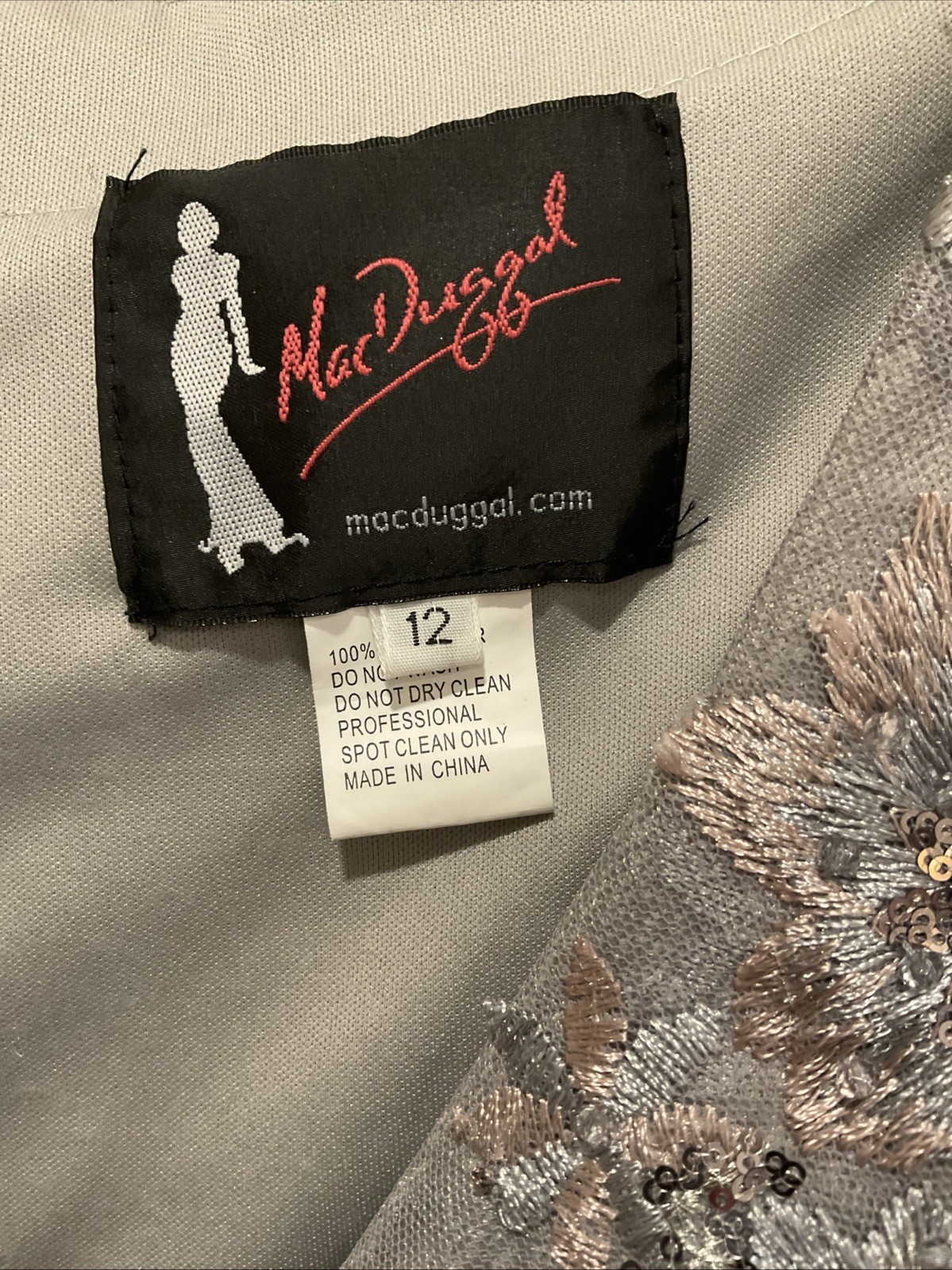 Mac Duggal 67539 Sz 12 Platinum Gray Floral Embroidered Embellished Gown $698