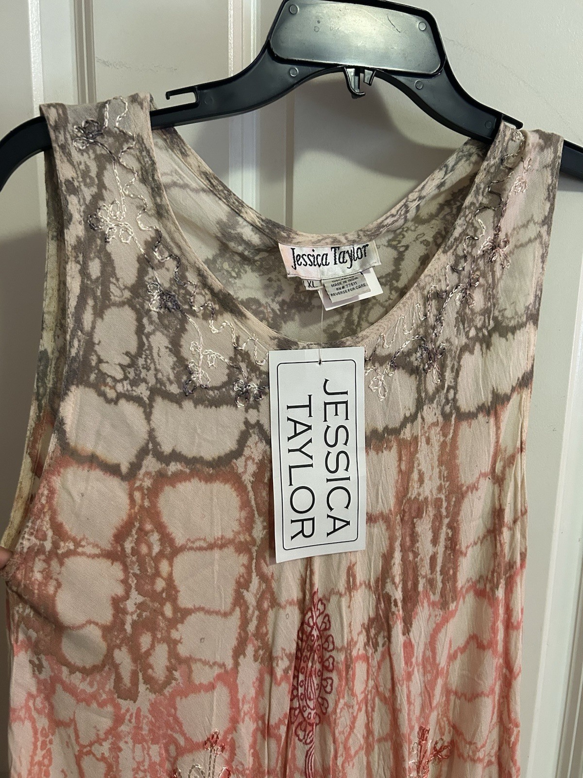 Jessica Taylor Pink Gray White Tie Dye Hi-Low Maxi Dress Sleeveless XL