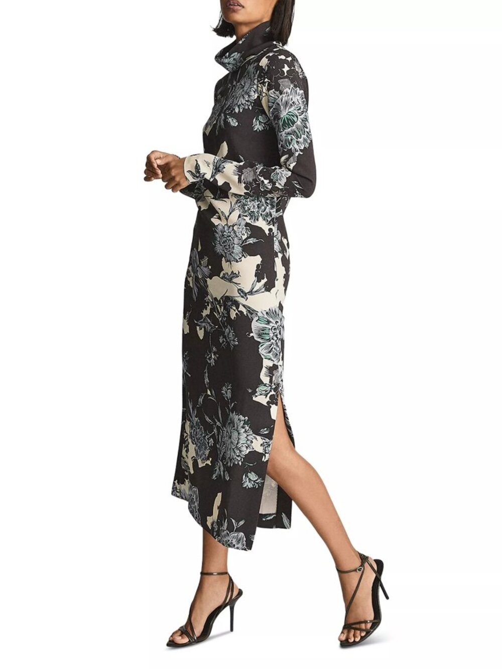 REISS Theresa Floral Print High Neck Long Sleeve Midi Dress US 10 / UK 14 NWT