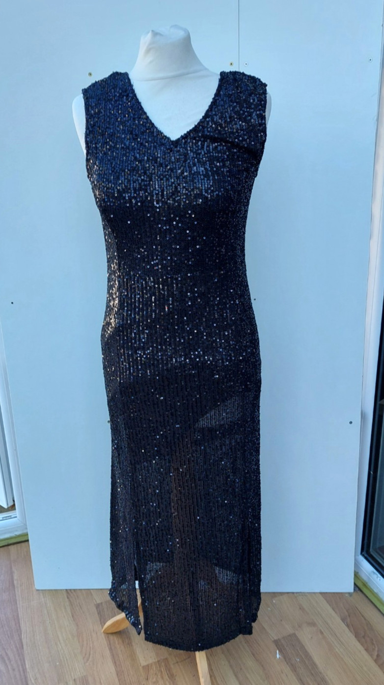 Izabel London Dress Sleeveless Sequin With Slits Black New Tag bx15 Size 10