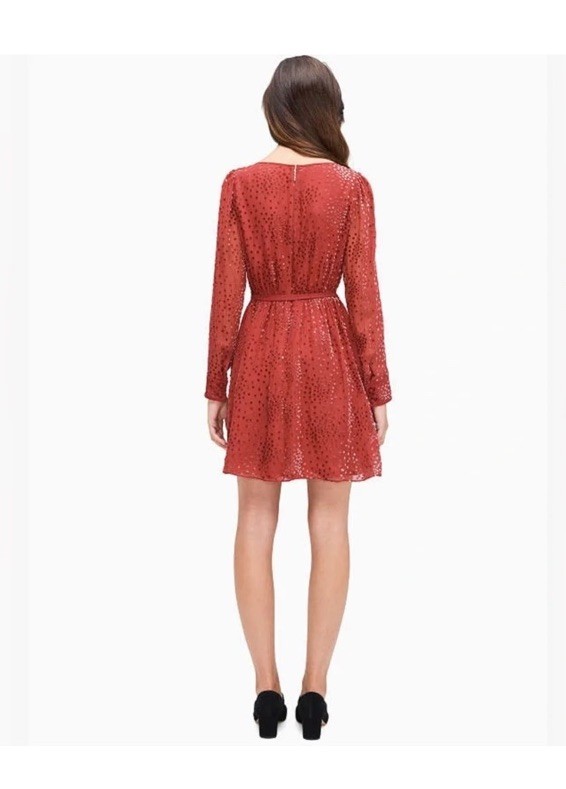 NWT Kate Spade Maroon Festive Confetti Devore Long-Sleeve Mini Dress Size 6