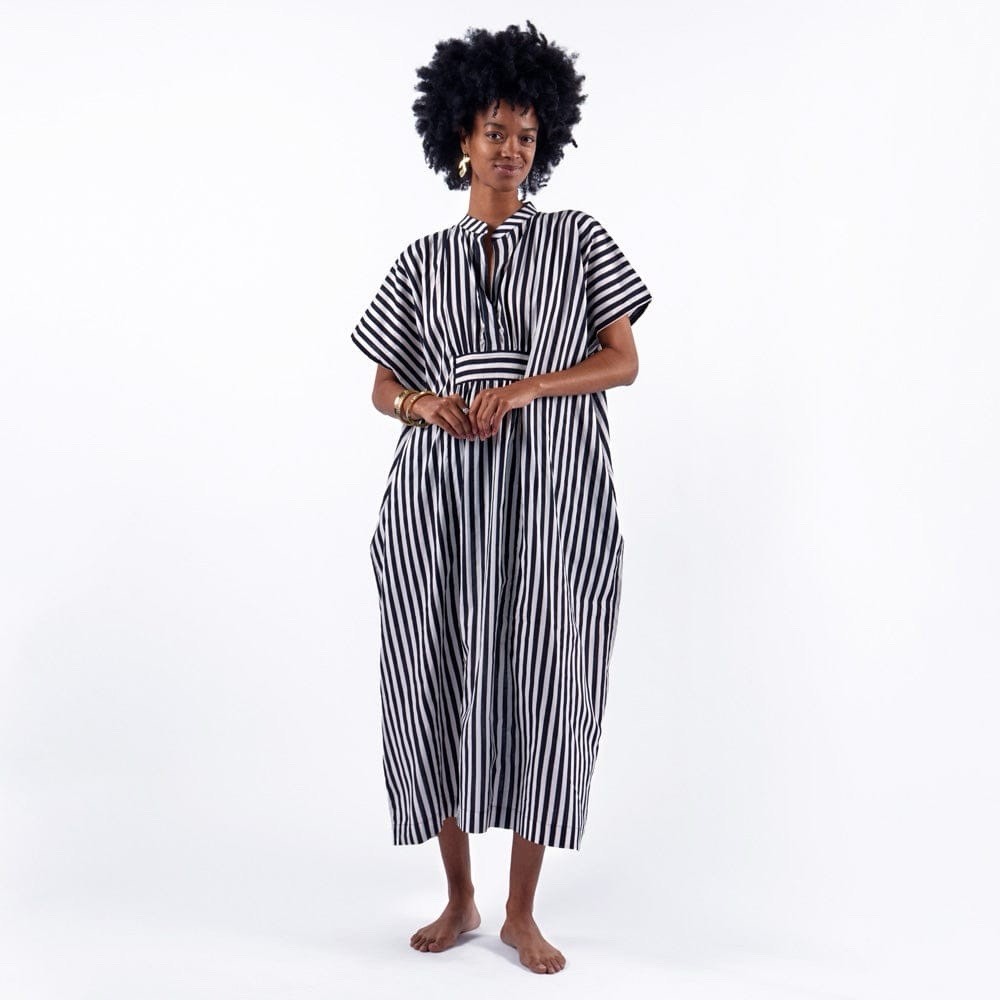Ink+Alloy Margot Striped Kaftan Black and Cream One Size