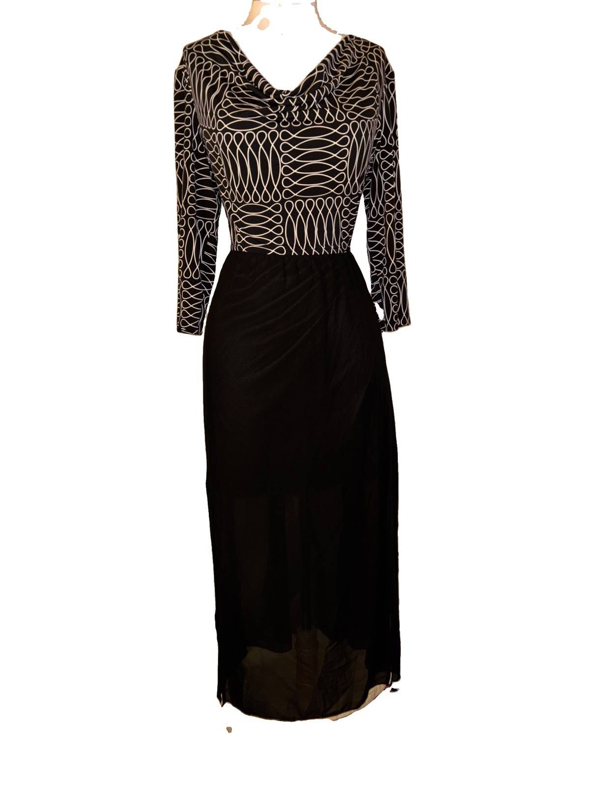 EN FOCUS Petite Black And White Print Maxi Dress Size 14p