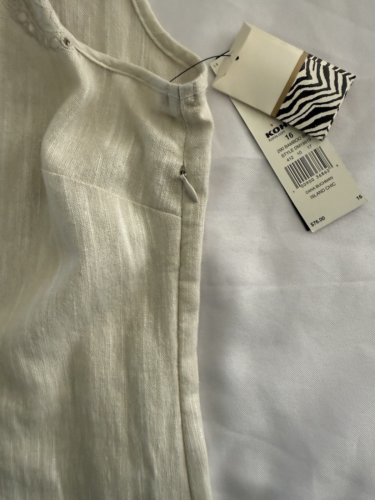 DANA BUCHMAN Cream Linen Blend Crochet Sleeveless Shift Dress Boho Coastal Sz 16