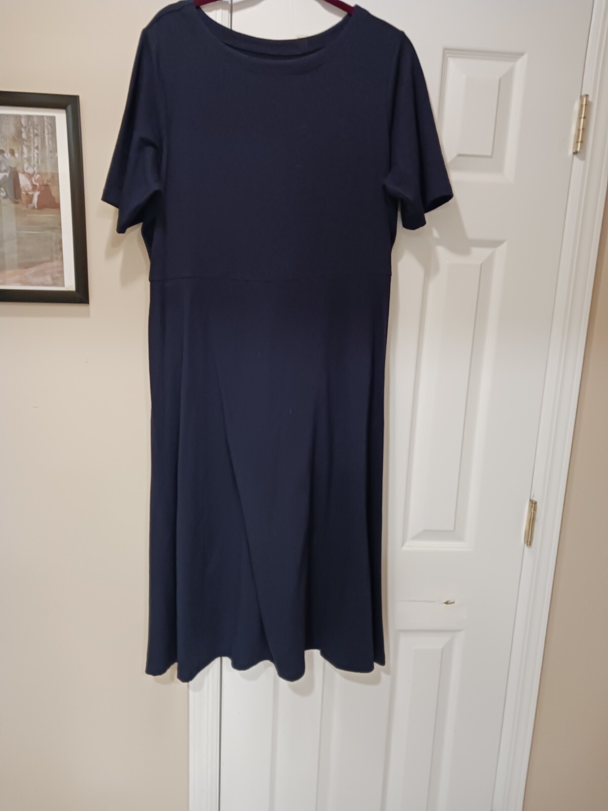 Croft & Barrow Short Sleeve Round Neck Knit Seamed Waist Midi Dress Navy Blue XL