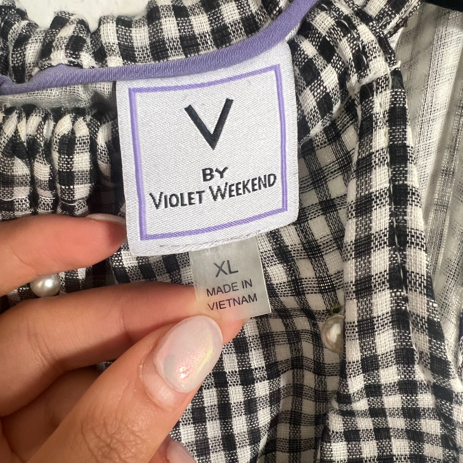 Violet Weekend Sz XL Cotton Gingham Tiered Maxi Dress Pearl Detail Prairie Boho