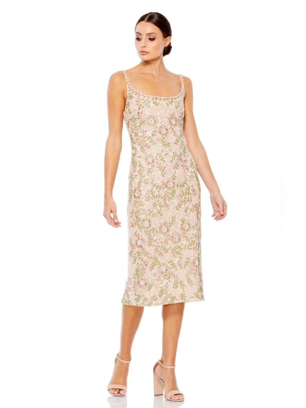 Mac Duggal 10755 Pink Sleeveless Hand Embellished Floral MIDI Dress Sz 4 NWOT