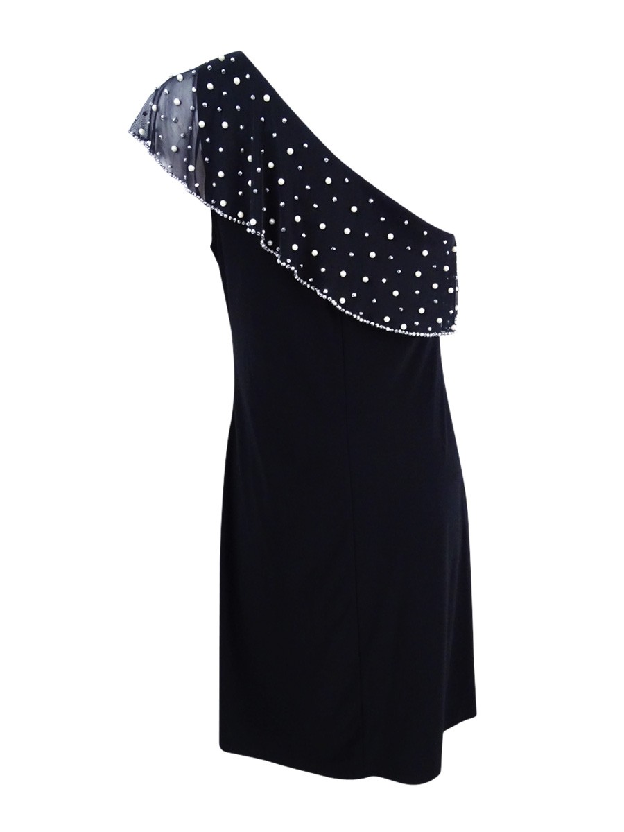 MSK Women’s One-Shoulder Shift Dress (M, Black) 192081005651