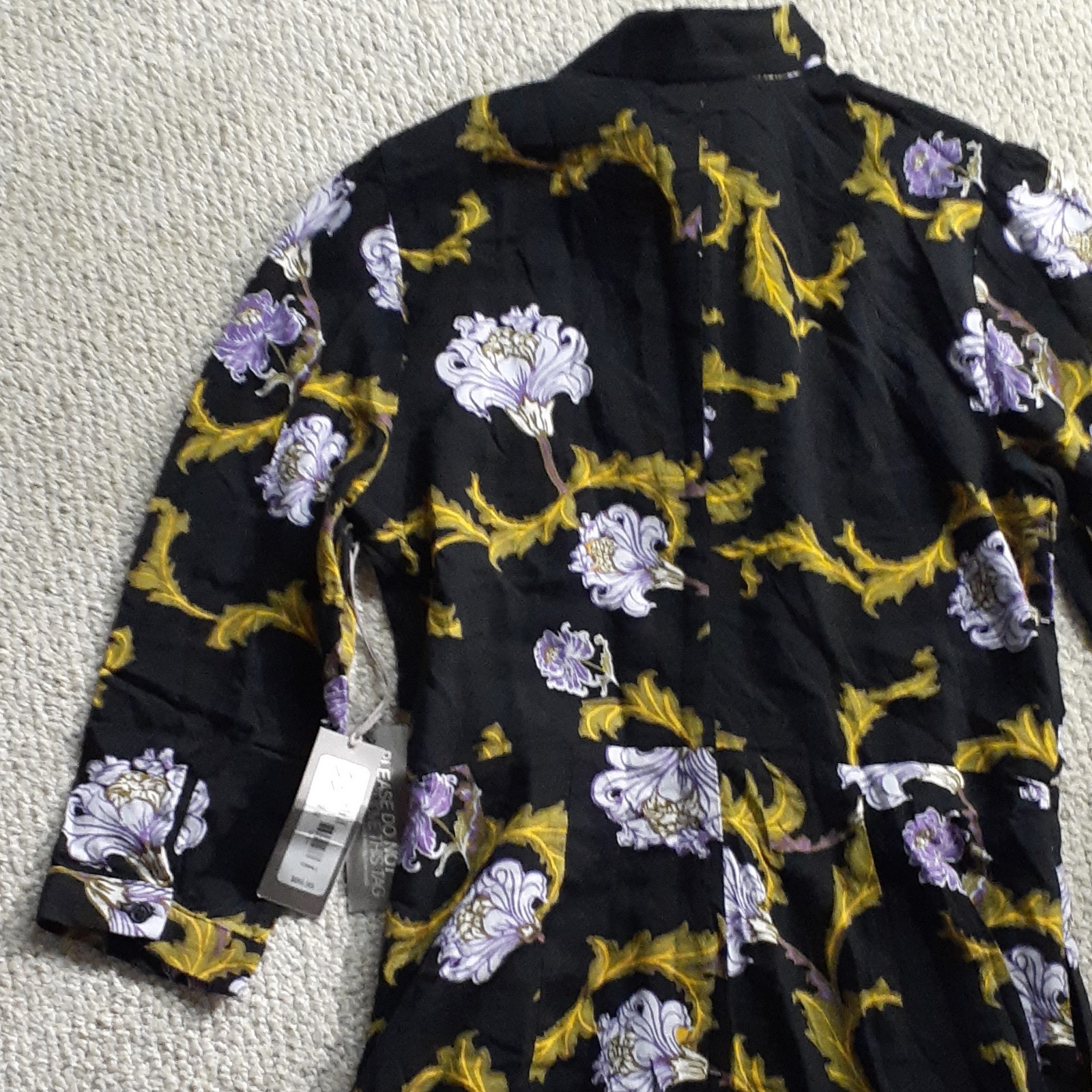 Eva Mendes Black Floral Button-Front Collared Maxi Shirtdress Size XS