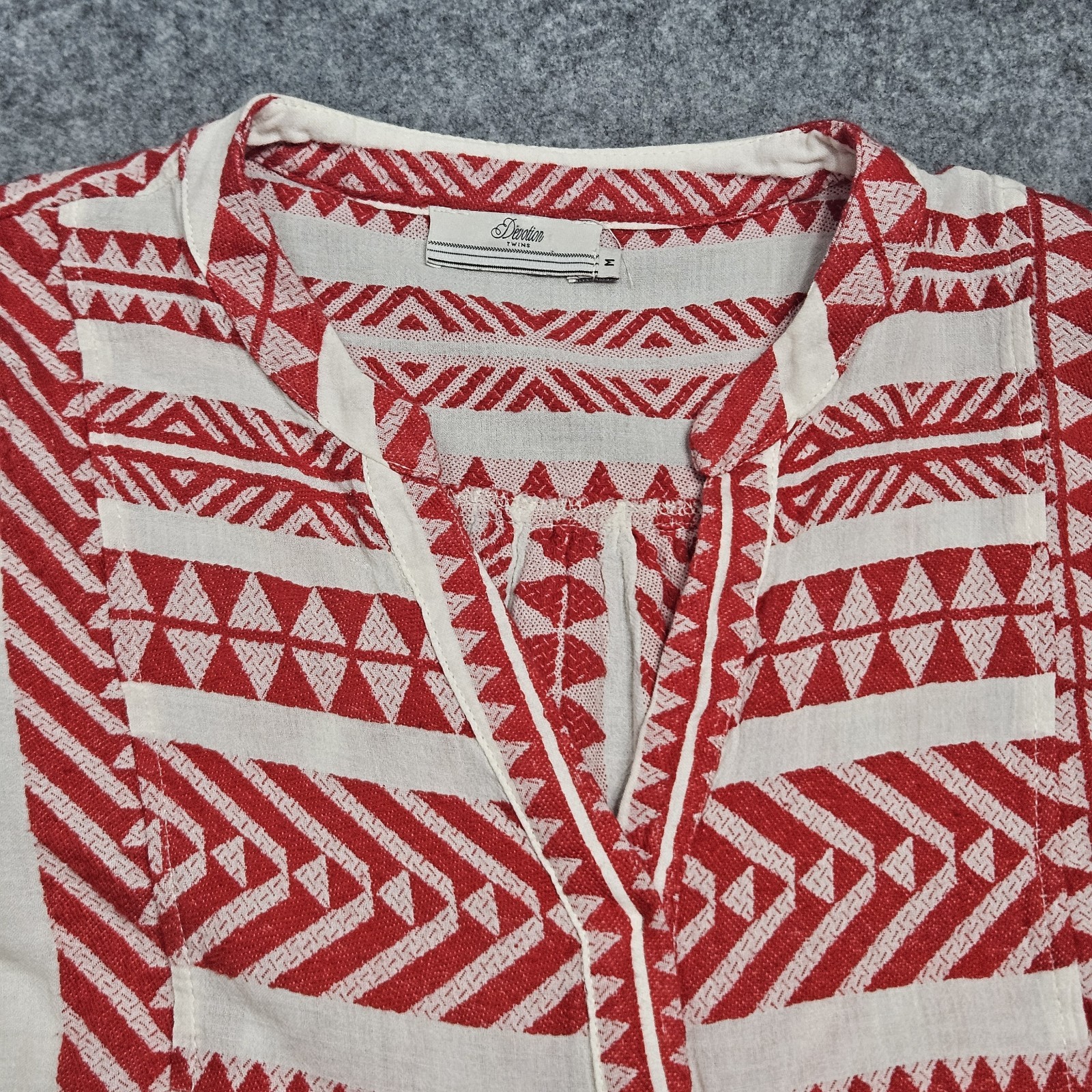 Anthropologie Devotion Twins Dress Medium Red White Geo Ella Boho Peasant Mini