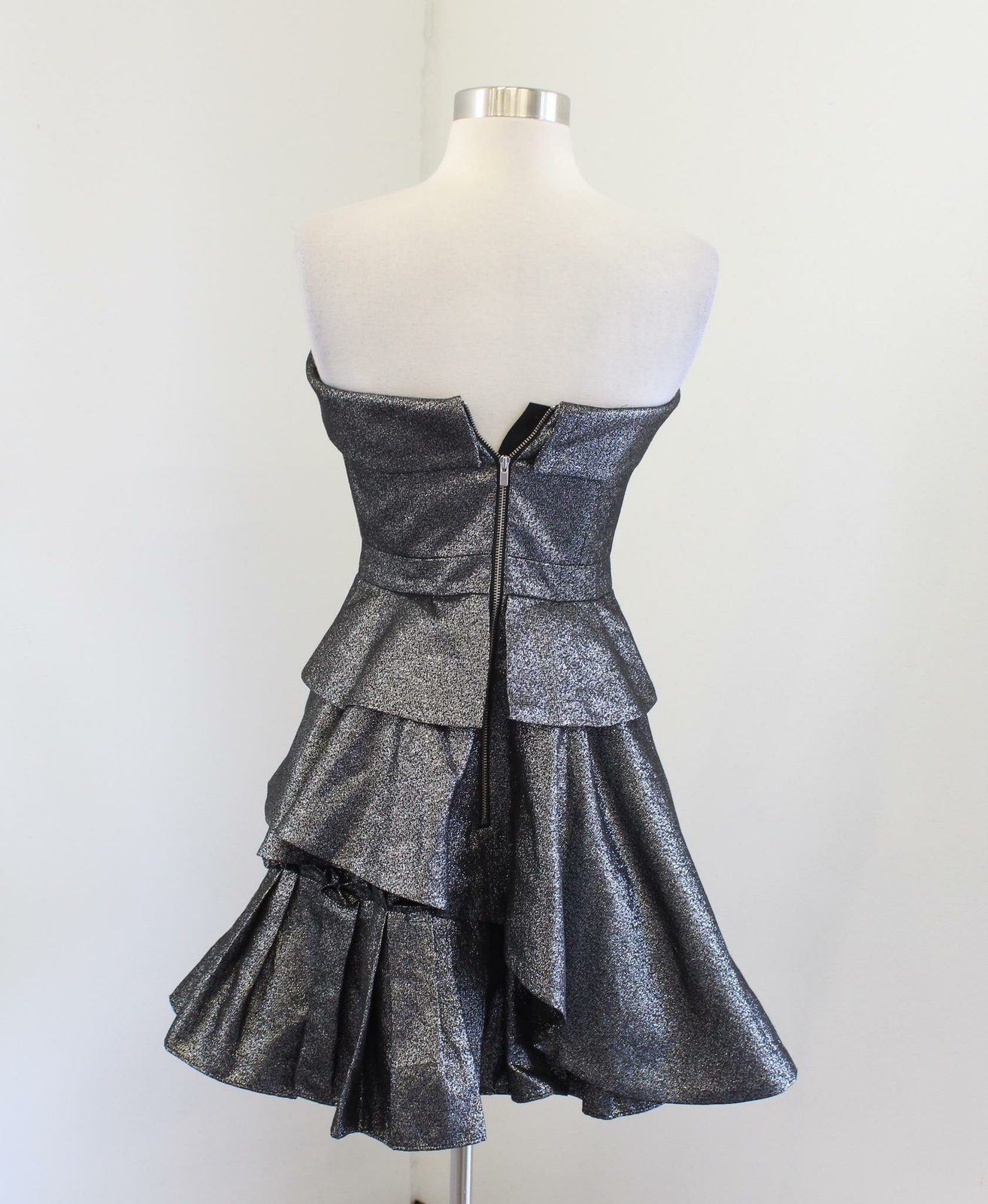 Banana Republic Monogram Silver Metallic Strapless Ruffle Party Cocktail Dress 2