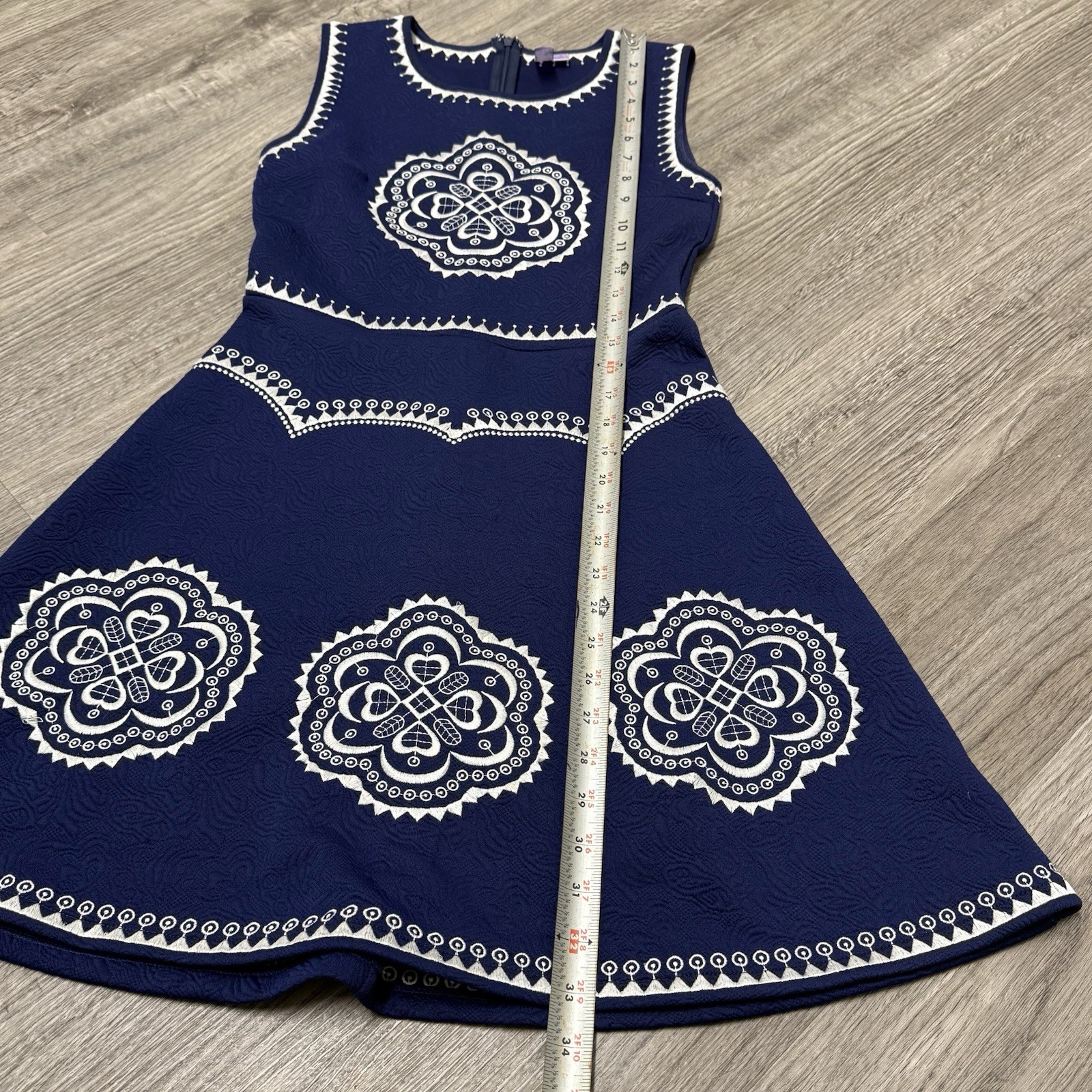 Vintage Folk Embroidered Navy A-Line Dress Boho Cottagecore Retro Small Alya