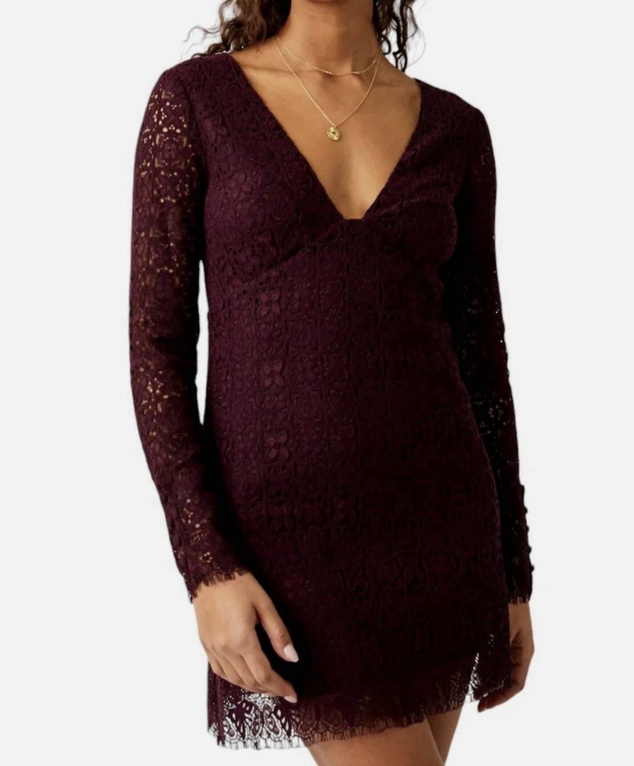 Free People Honey Honey Lace Mini Dress Size 6 Open Back Potent Purple $148