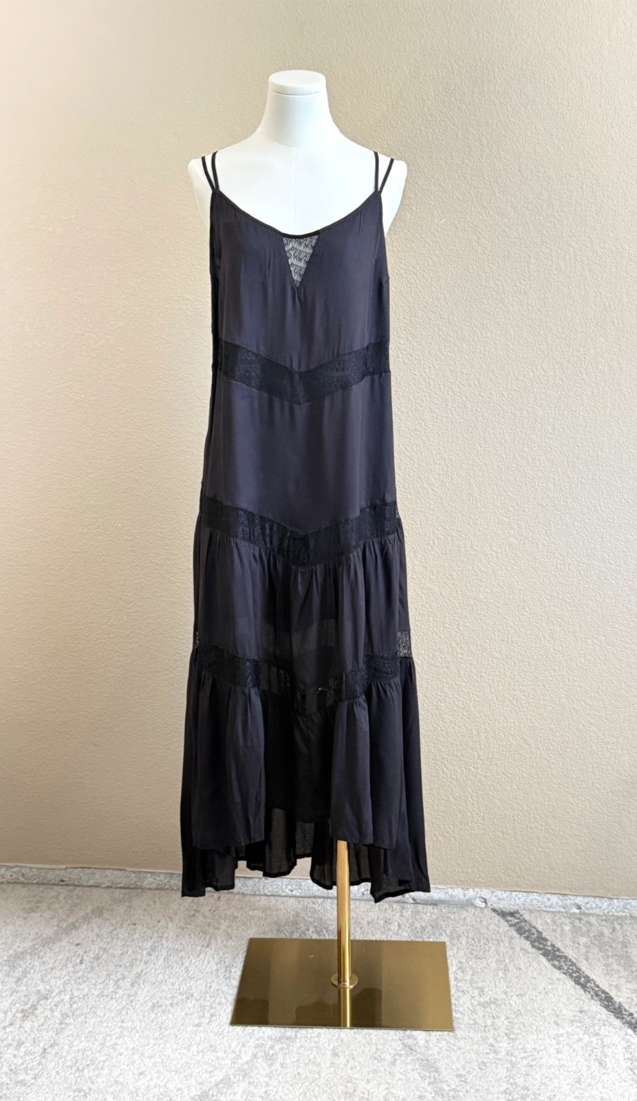 BILLABONG Women’s Night Glow Maxi Dress Adjustable Strap Size L Black Bohemian