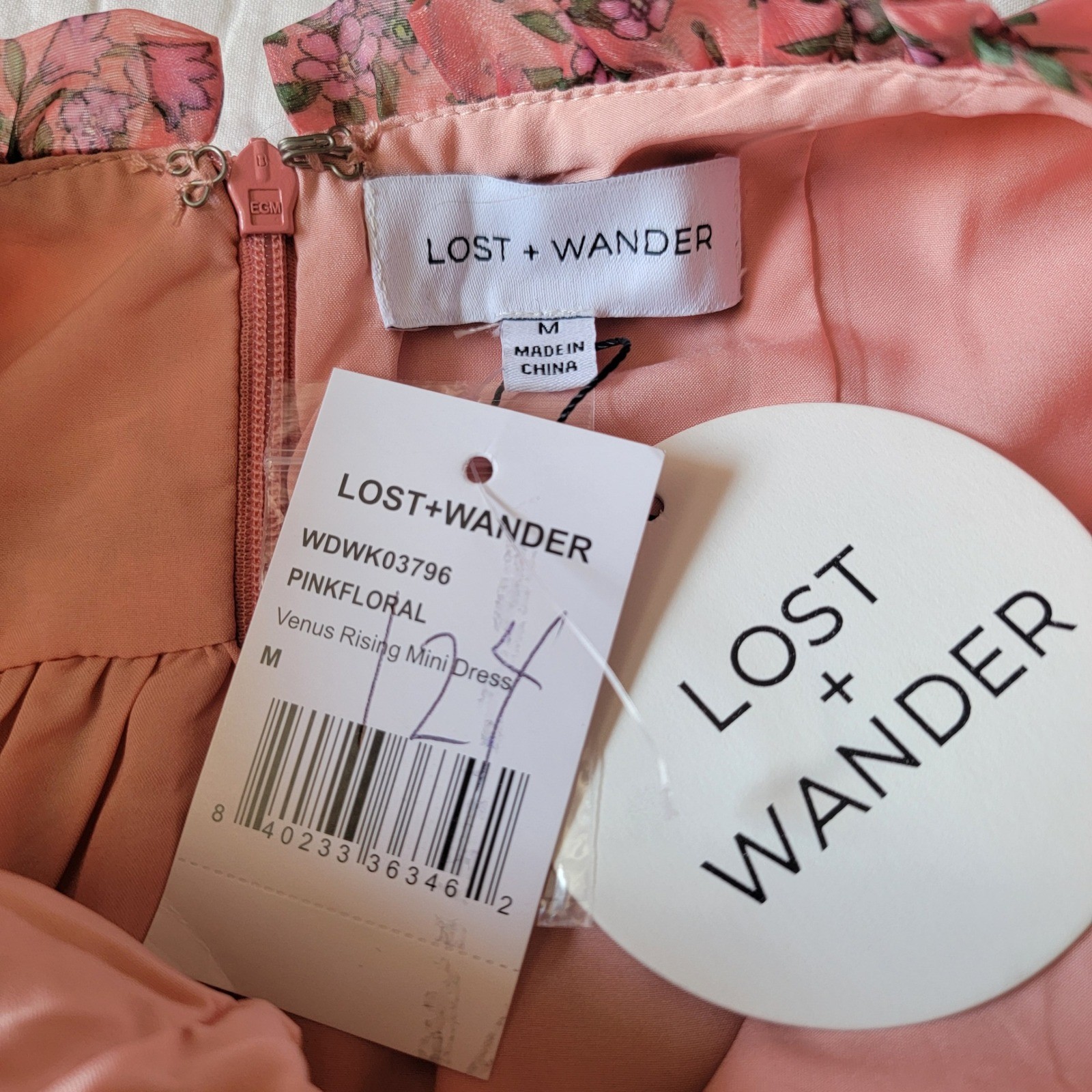 NWT Lost + Wander Pink Floral Venus Rising Mini Dress Babydoll Puff Sleeves Med