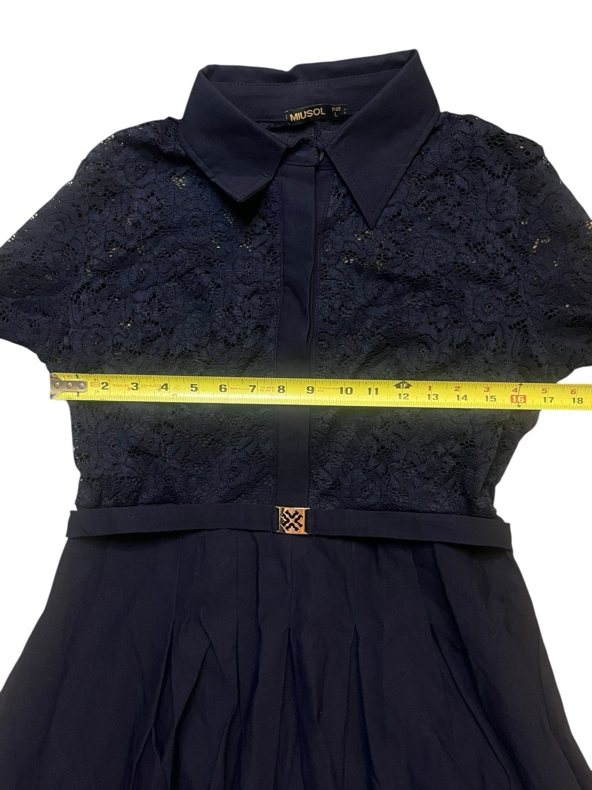 Miusol Blue Lace A Line Button Front Belted Collar Dress Size Large