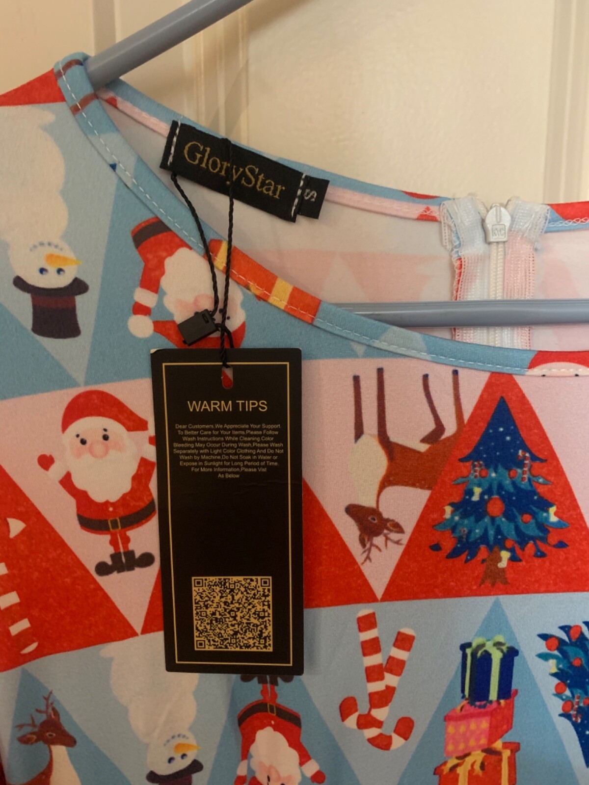 Glory Star Womens size small stretchy festive multicolor Christmas Zip dress NWT
