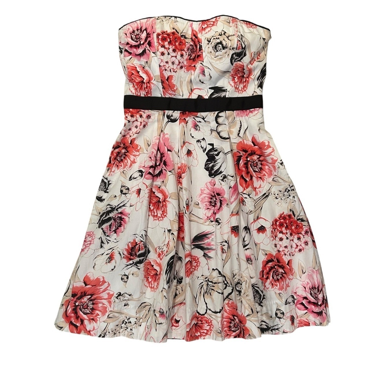 White House Black Market Strapless Floral Dress in Pink, Cream & Black