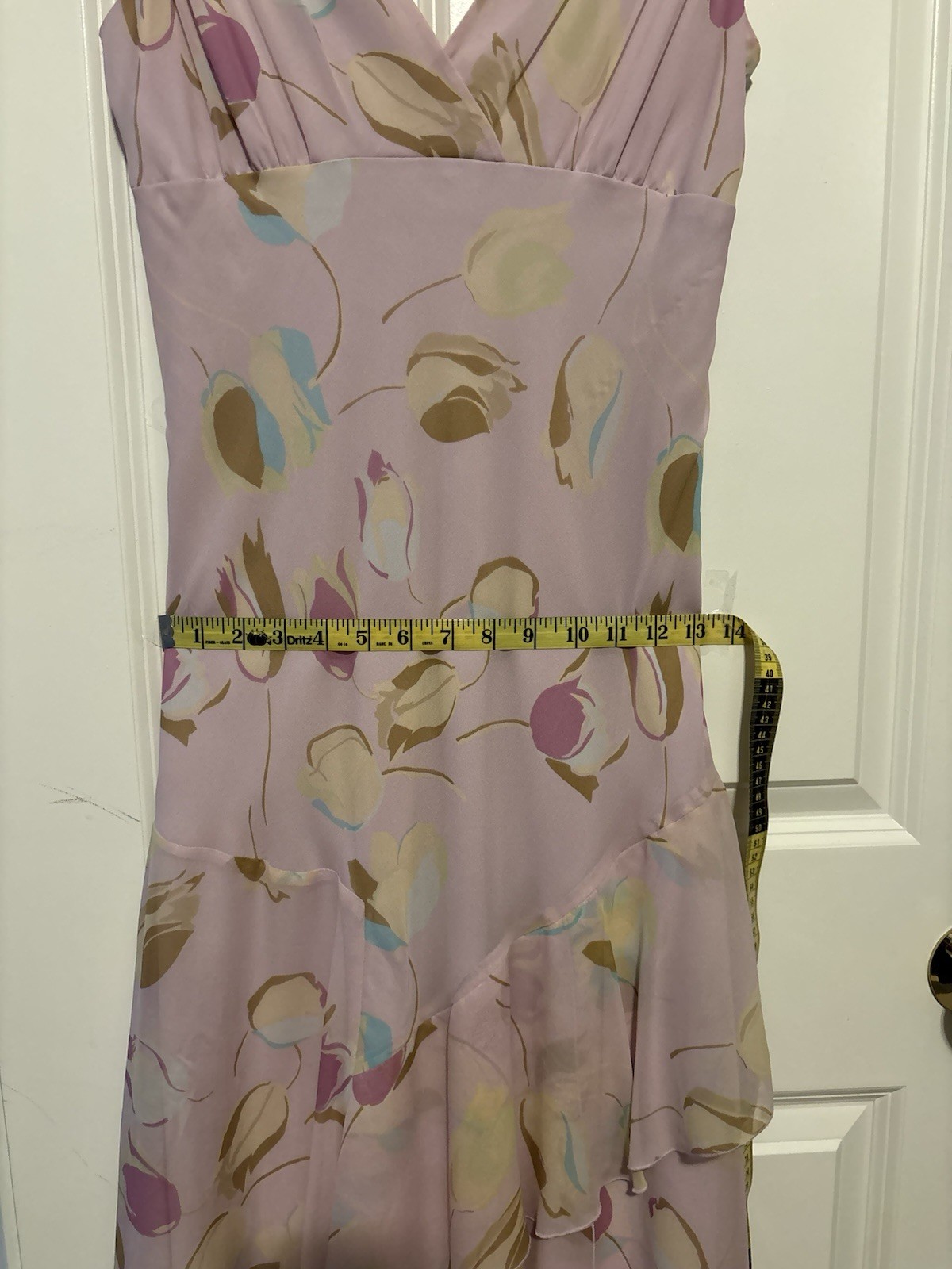 Max & Cleo Pink Floral Silk Chiffon Ruffle V-Neck Sleeveless Midi Dress 10