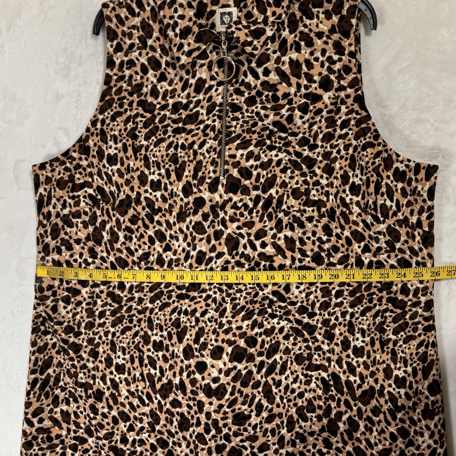 Anne Klein Collared Polo Dress Plus Size 24 W Brown Leopard Print 1/4 Zip Sporty